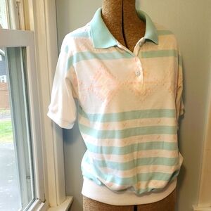 Vintage Super 80's 90's Gitano Limited Collection Polo in Aqua and White